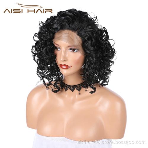 Aisi Hair Short Afro Kinky Curly Wig Cosplay Natural Black Lace Front Wig Side Part Lace Frontal Hair Wigs For Black White Women